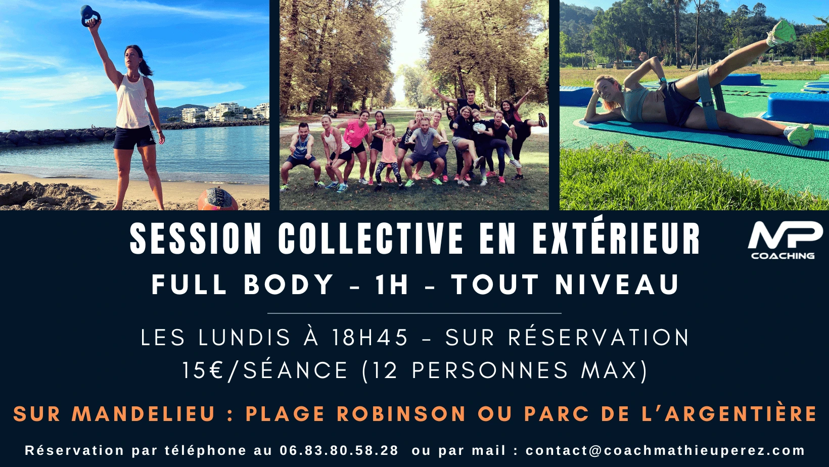 Cours collectif de sport en extérieur à Mandelieu Cours collectif de sport en extérieur à Mandelieu, Plage Robinson ou Parc de l’Argentière